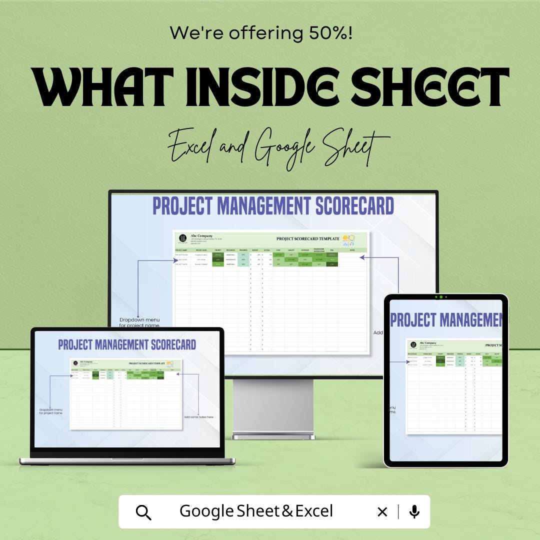 Project Management Scorecard Template | Project Performance Tracker | KPI Scorecard Spreadsheet |  Project Evaluation Tool