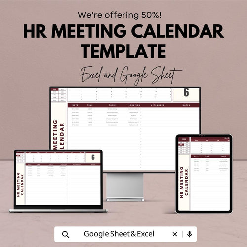 HR Meeting Calendar Template | HR Planner Spreadsheet | Meeting Schedule Tracker | Employee Meeting Log | HR Management Tool