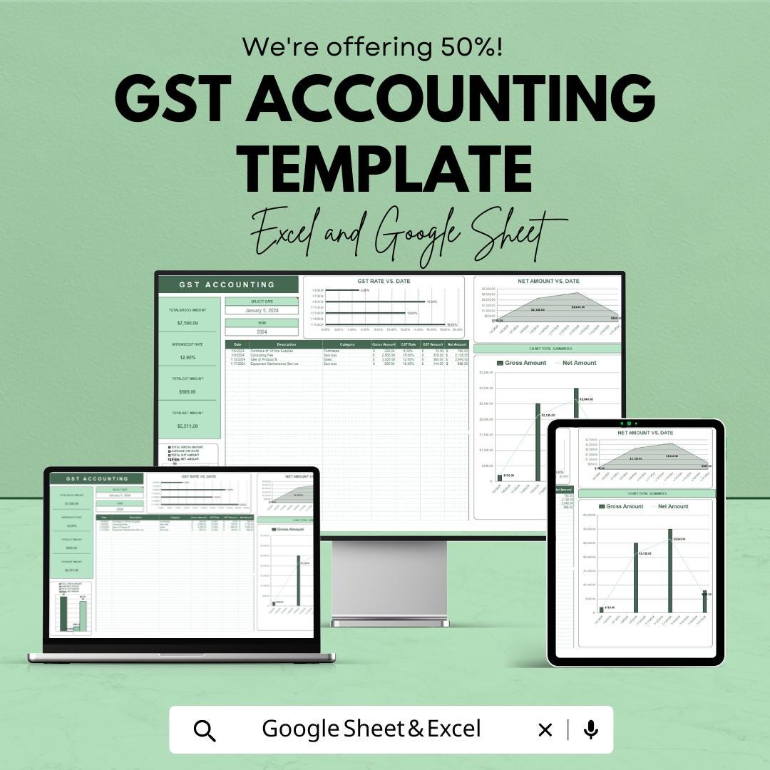 GST Accounting Template | Automated GST Report Spreadsheet | Business Tax Tracker | GST Summary and Analytics