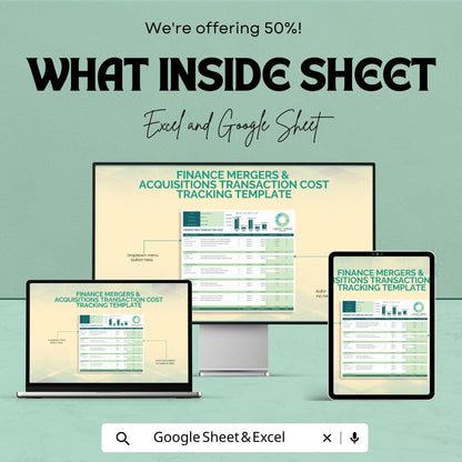 Finance M&A Transaction Cost Tracking Template | Merger Cost Tracker | Budget vs Actual Analysis | M and A Finance Template