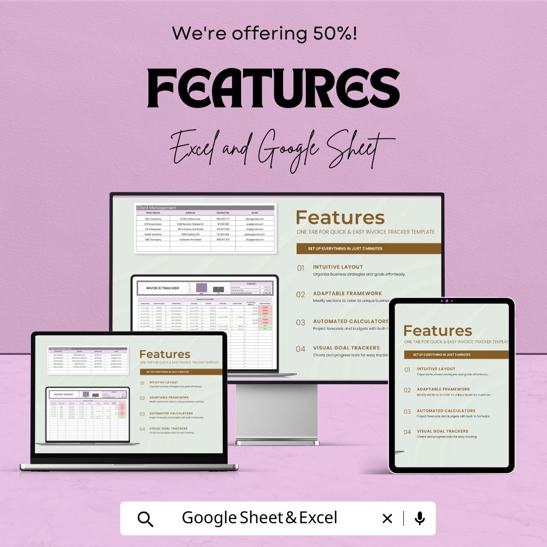 Invoice Tracker Sheet for Google Sheets – Professional Invoice Management Template – Track Payments, Due Dates, and Outstanding Balances