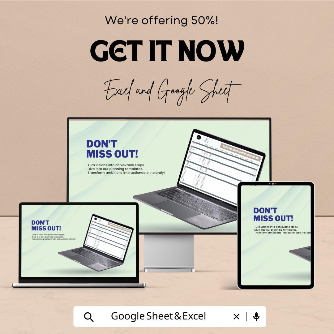 Marketing Advertisement Spend and ROI Template | Marketing Budget Tracker | Ad Spend Report | ROI Analysis Template | Marketing Cost Planner