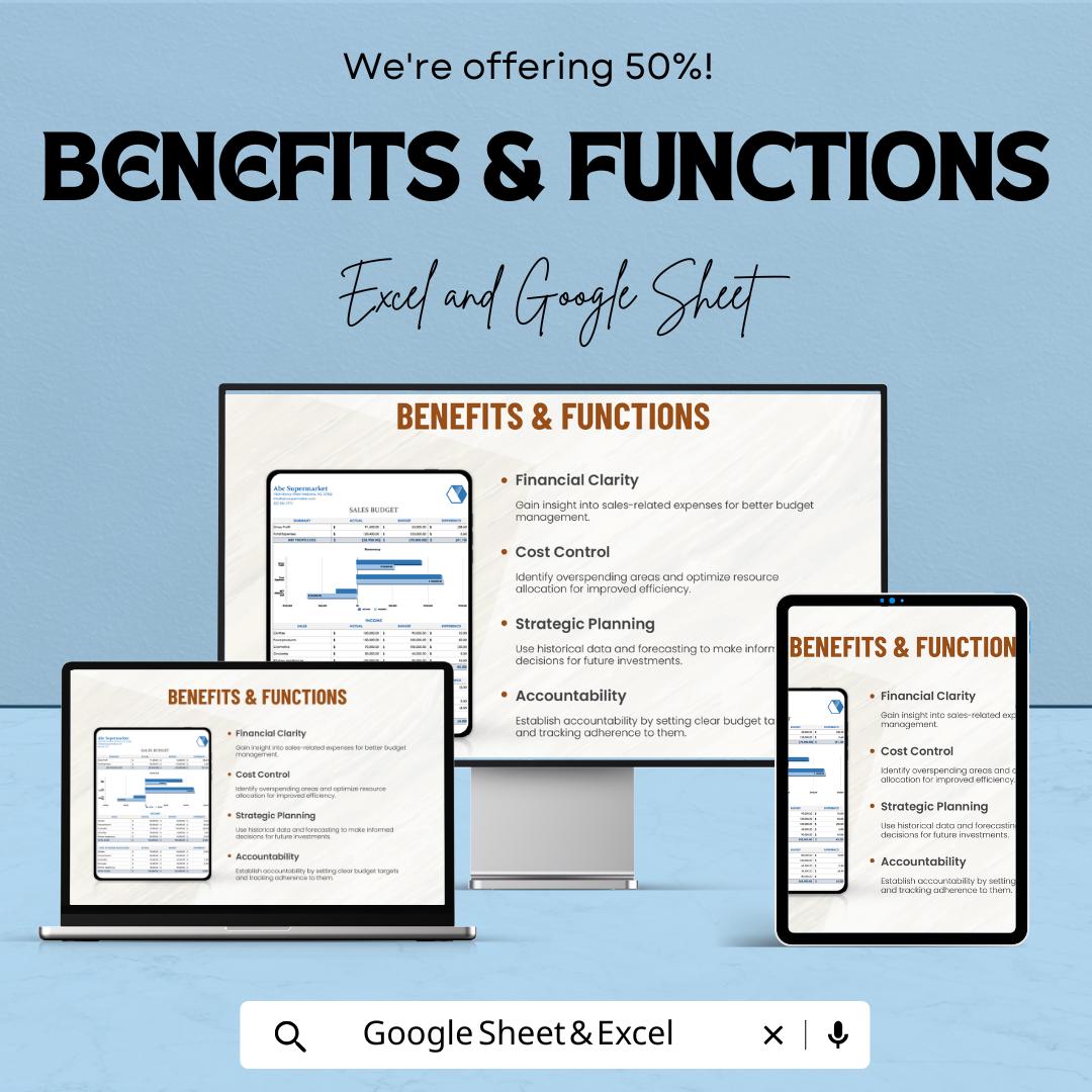 Sales Budget Template | Excel and Google Sheets Sales Forecasting Tool | Expense Tracking and Profit Analysis | Business Budget Planner