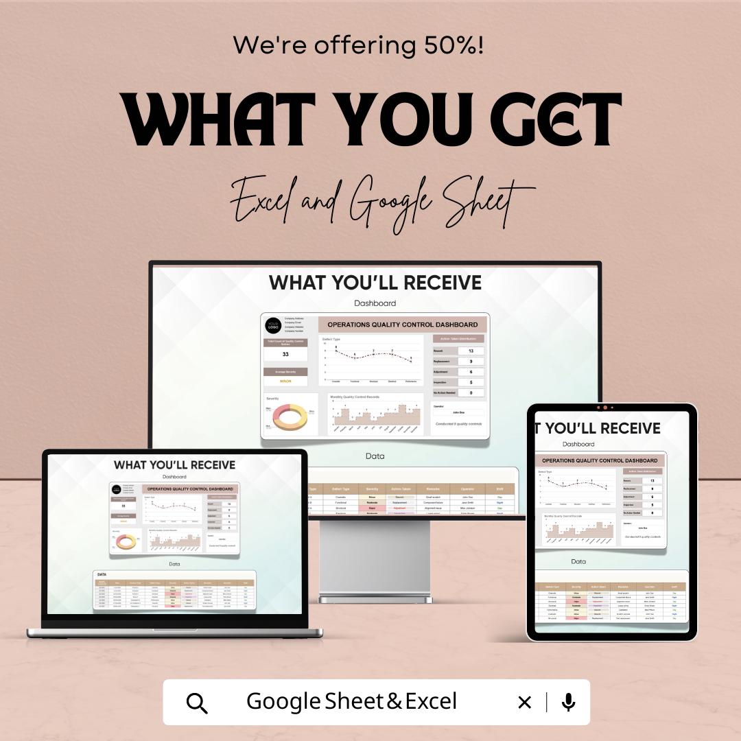 Operations Quality Control Dashboard Template | QC Dashboard Spreadsheet | Excel & Google Sheets