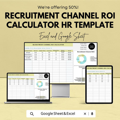 Recruitment Channel ROI Calculator | Hiring Source Performance Tracker | HR Recruitment Analytics Template | Excel & Google Sheets