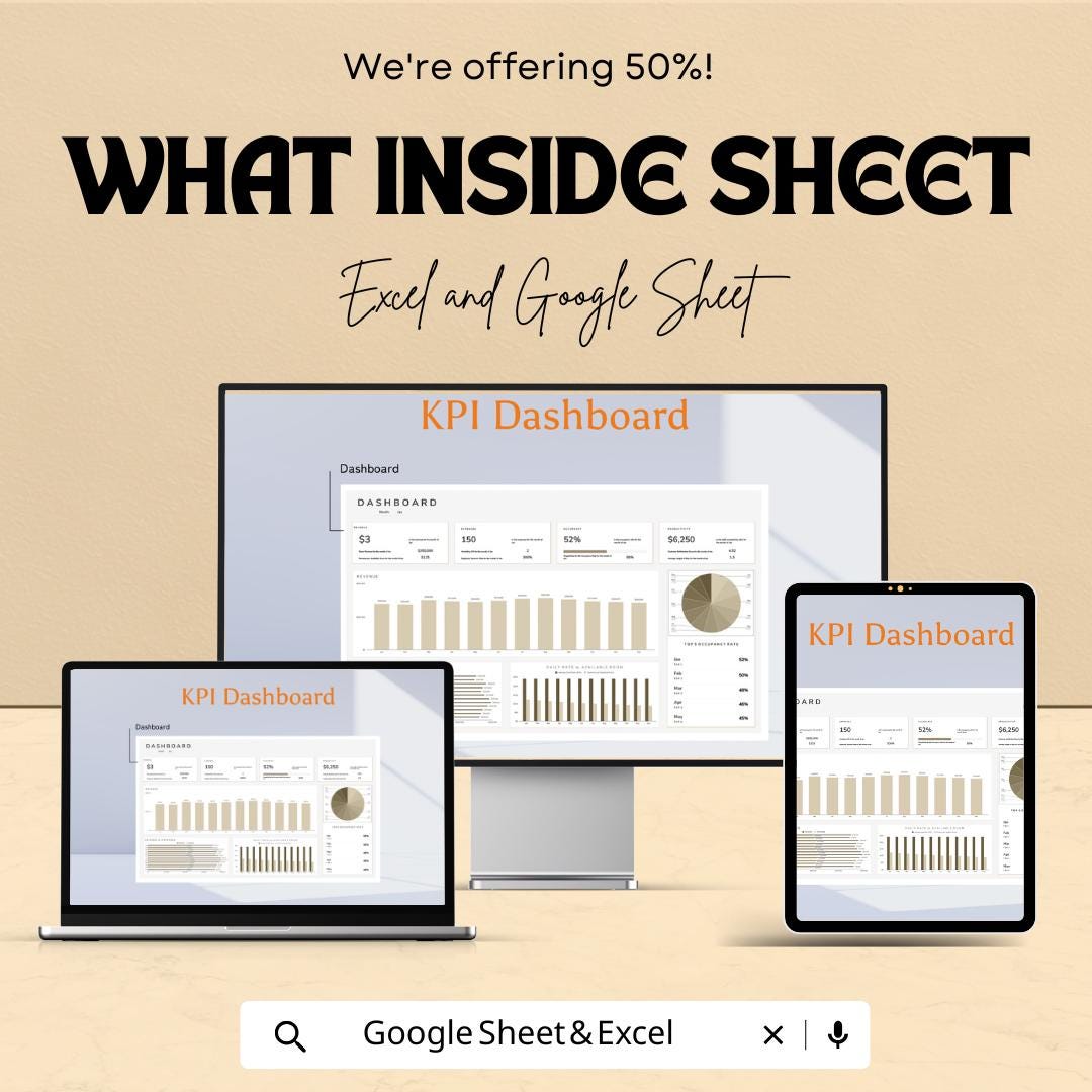 Hotel KPI Dashboard | Excel and Google Sheets | Hotel Performance Tracking | Revenue, Occupancy & Expense Analysis | Hotel Management