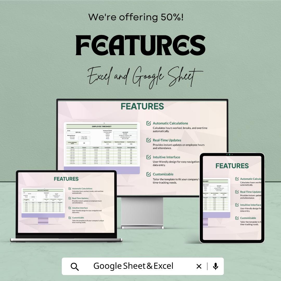 Finance Employee Timesheet Template , Employee Time Tracker, Work Hours Log, Payroll Tracker, Business Spreadsheet