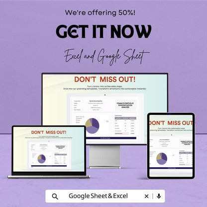 Finance Portfolio Diversification Analysis Template | Investment Allocation Tracker | Risk and Asset Allocation Tool | Excel & Google Sheets