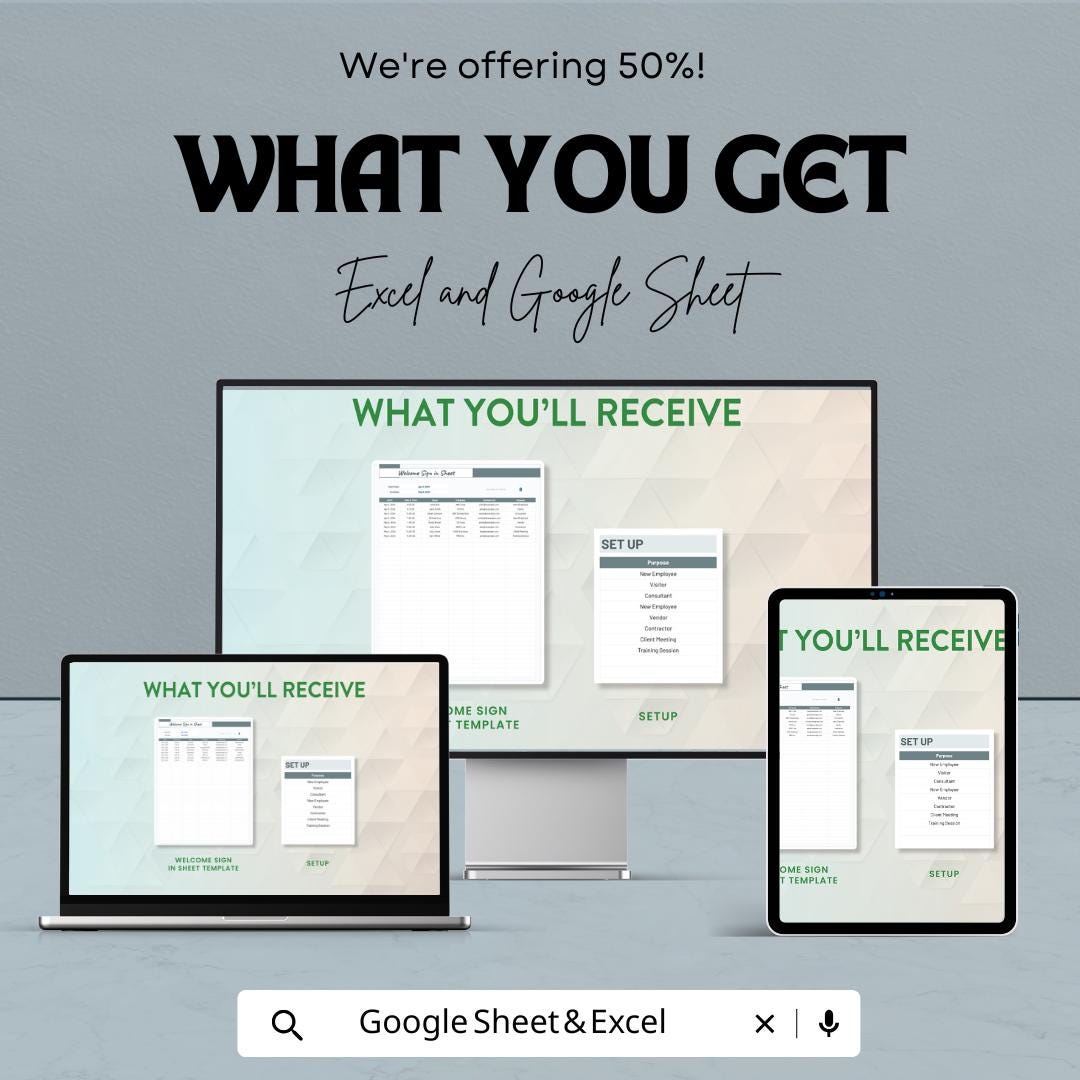 Welcome Sign-In Sheet | Excel & Google Sheets | Customizable | Easy Event Check-In Template