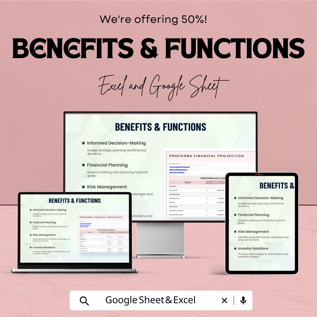 Proforma Financial Projection Template | Business Forecasting Sheet | Startup Financial Model | Revenue and Expense Forecast