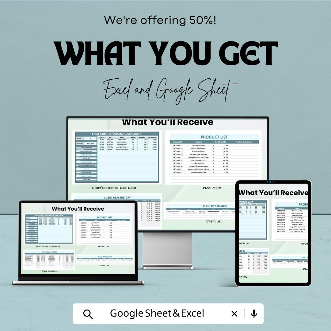Sales Client’s Historical Deal Data Template | Excel & Google Sheets | Sales Tracker | Client Record Spreadsheet | Business CRM Sheet