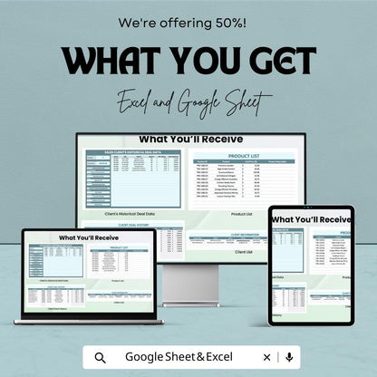 Sales Client’s Historical Deal Data Template | Excel & Google Sheets | Sales Tracker | Client Record Spreadsheet | Business CRM Sheet