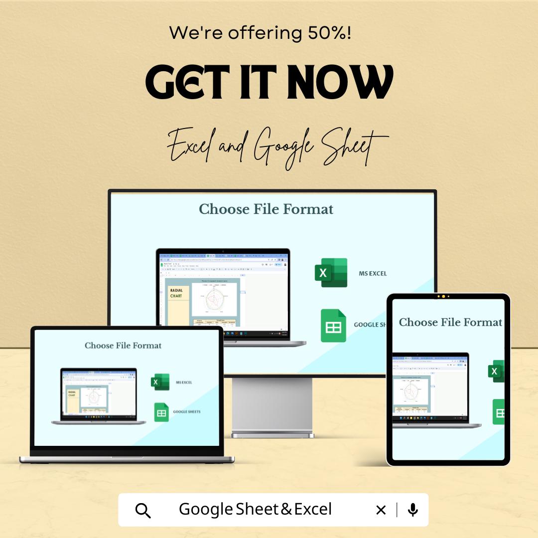 Radial Chart Template | Excel & Google Sheets | Spider Chart | Data Visualization sheet | Performance Analysis Chart | Printable Dashboard