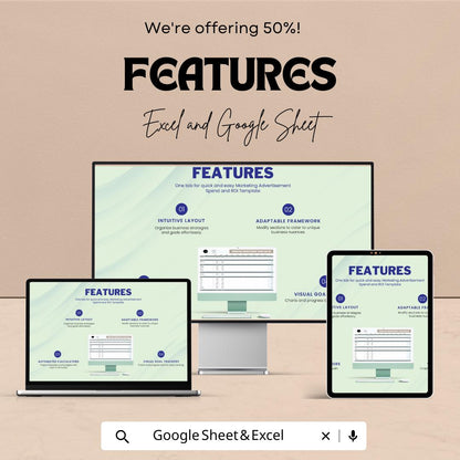Marketing Advertisement Spend and ROI Template | Marketing Budget Tracker | Ad Spend Report | ROI Analysis Template | Marketing Cost Planner