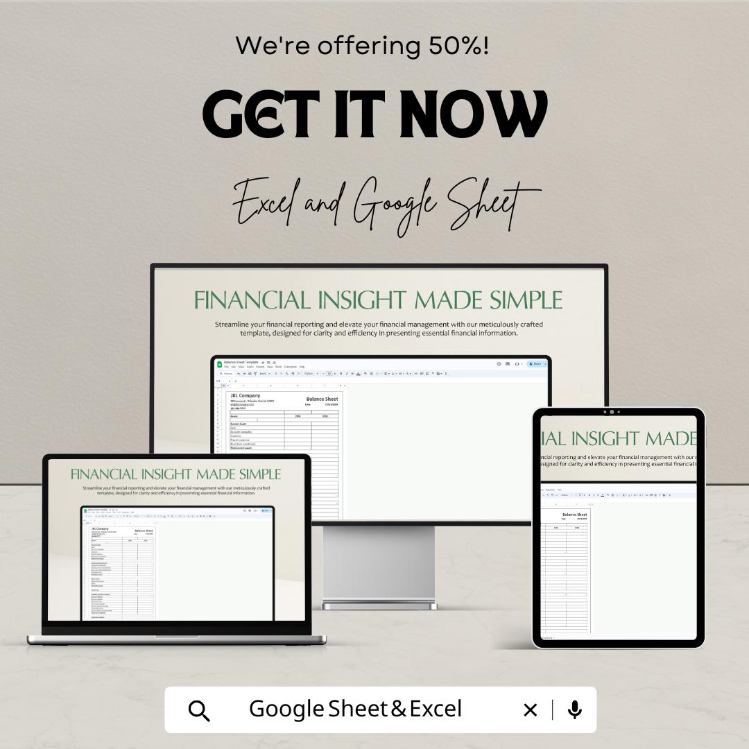 Balance Sheet Template | Financial Statement Excel & Google Sheets | Business Accounting Spreadsheet | Instant Download