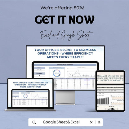 Office Supplies Inventory Dashboard | Google Sheets & Excel | Track Stock, Manage Office Supplies Efficiently | Budgeting Tool