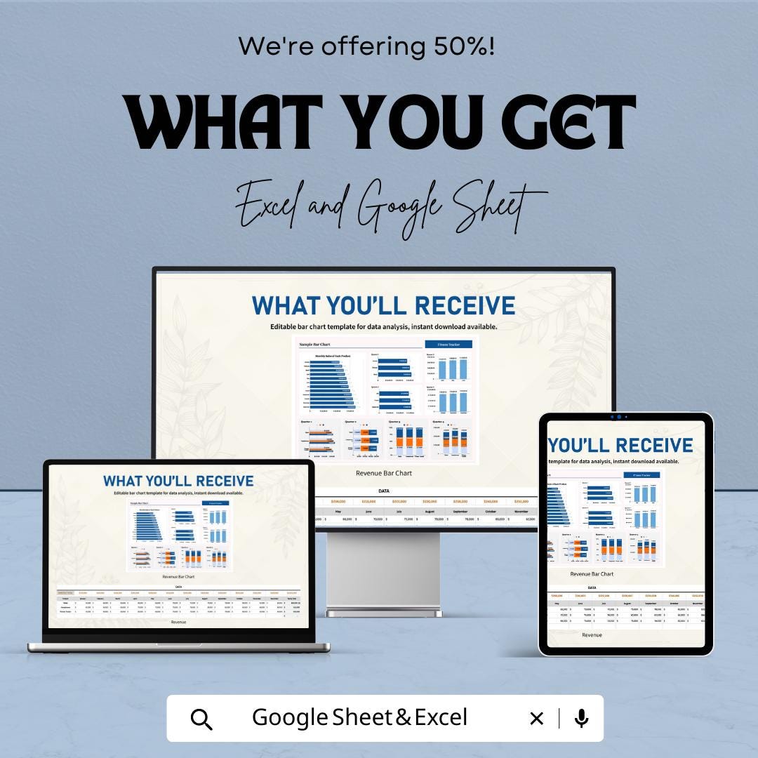 Sample Bar Chart Template , Data Visualization Spreadsheet, Sales Dashboard Chart Template, Editable Bar Graph Report Tracker