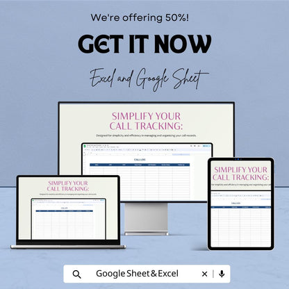Simple Call Logs Template | Excel & Google Sheets | Call Tracking Spreadsheet | Business Log Sheet | Customer Call Record Template