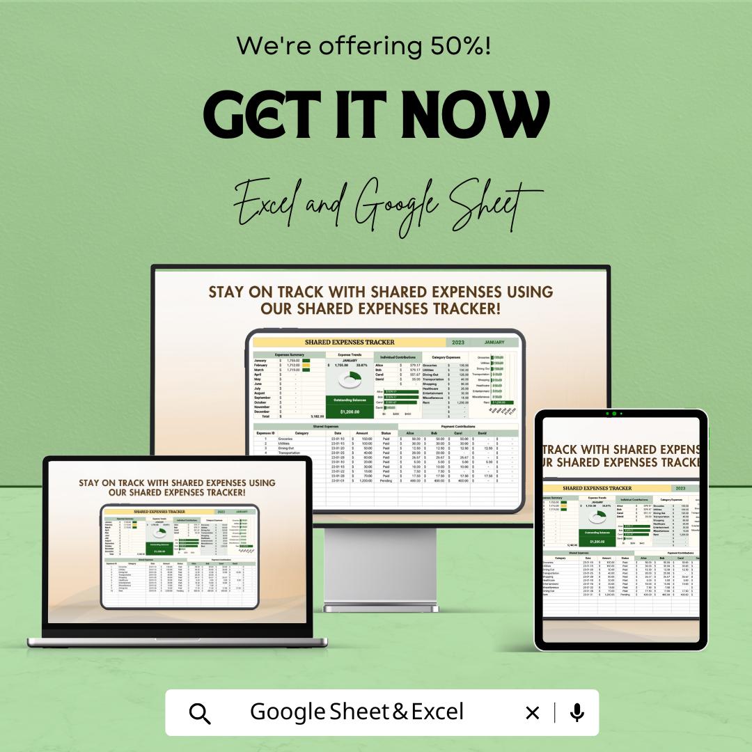 Shared Expenses Tracker Template, Split Expenses Spreadsheet, Roommate Expense Tracker, Household Budget Splitter