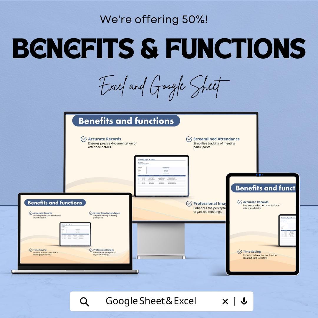 Meeting Sign-In Sheet Template | Excel & Google Sheets | Attendance Tracker for Meetings | Event Sign-In Sheet | Instant Download