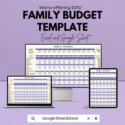 Family Budget Template | Excel & Google Sheets | Monthly Budget Planner | Household Finance Tracker | Budget Spreadsheet
