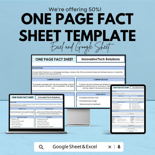 One Page Fact Sheet Template | Company Profile Summary | Business One Pager | Corporate Info Sheet | Brand Overview Template