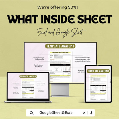 Construction Contract Change Order Template | Change Order Form Spreadsheet | Contractor Change Order Tracker | Excel & Google Sheets |