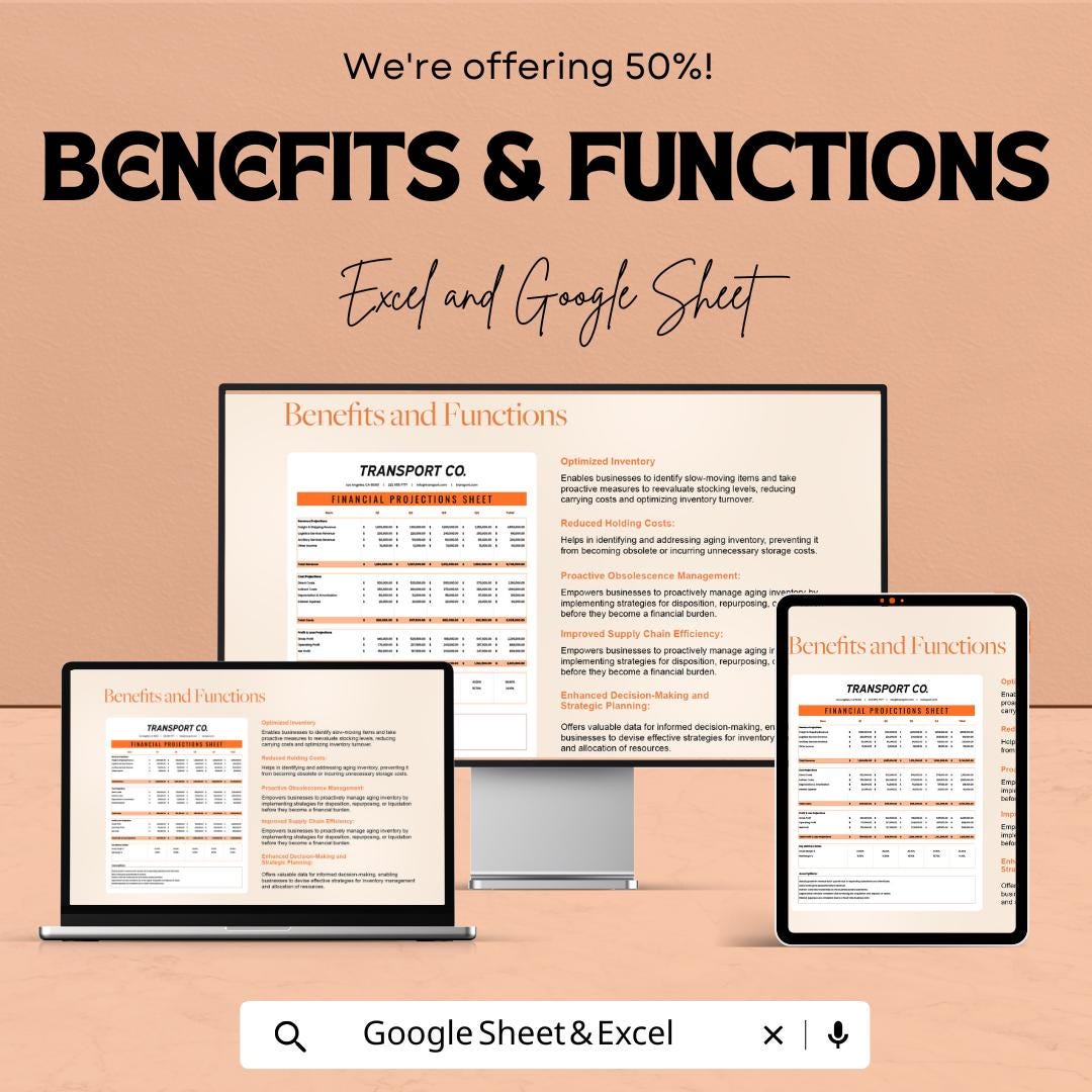 Transport and Logistics Financial Projections Spreadsheet | Revenue Forecasting Template | Budget Planning Sheet | Fleet Finance Model