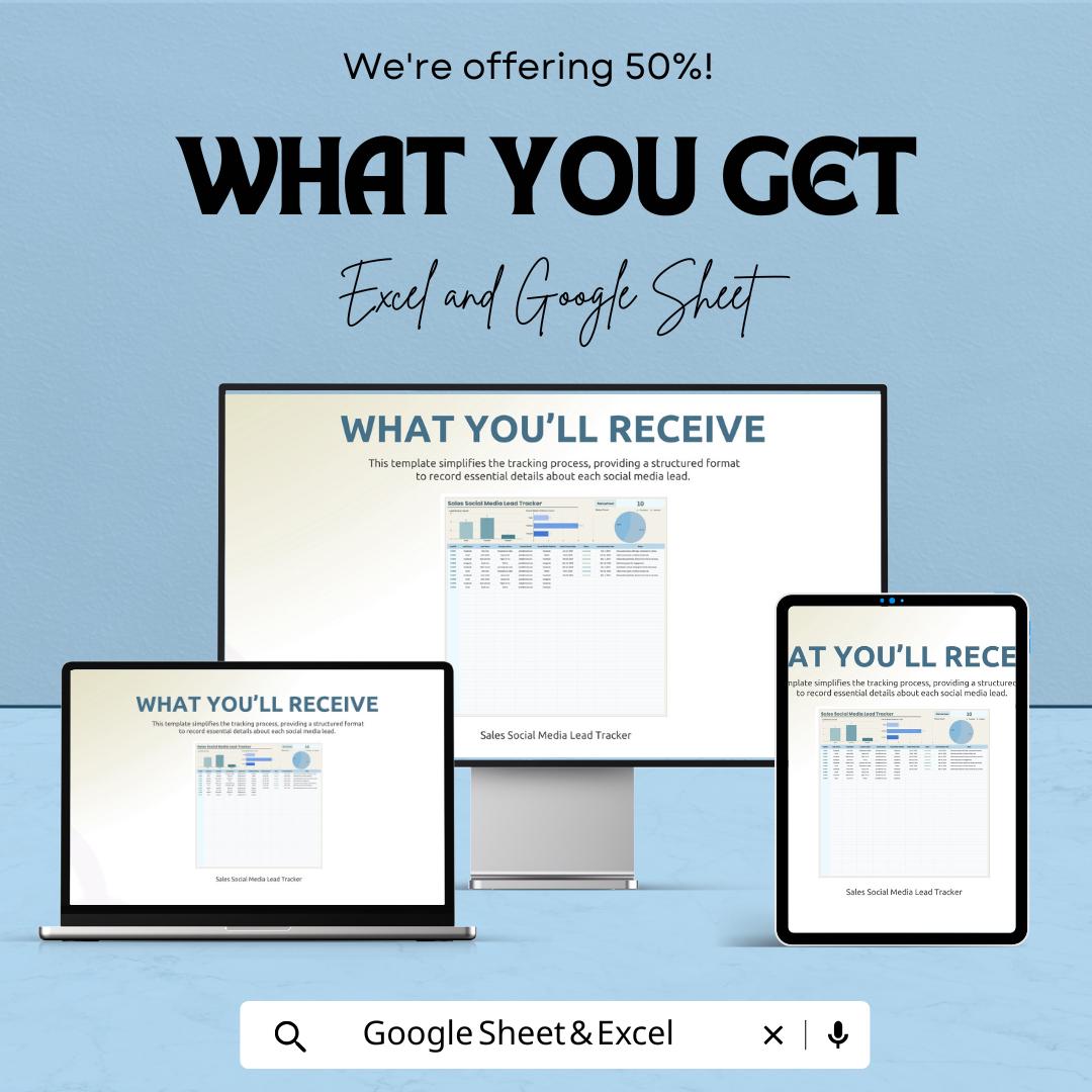 Sales Social Media Lead Tracker Template | Excel & Google Sheets | Lead Management Tracker | Social Media Lead Log | Lead Source Tracker |