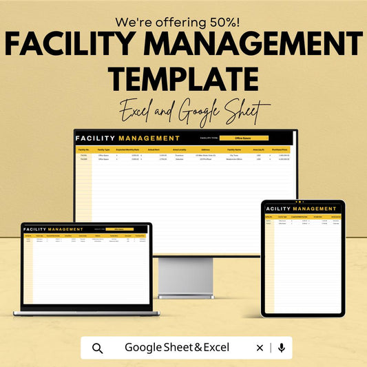 Facility Management Template, Property & Asset Tracker, Maintenance Log, Facility Operations Spreadsheet