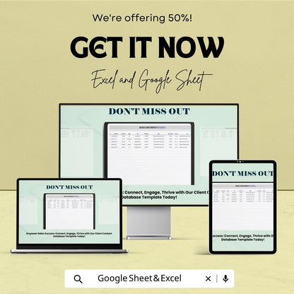 Sales Client Contact Database Template | CRM Contact Tracker Spreadsheet | Customer Management Sheet | Excel & Google Sheets |