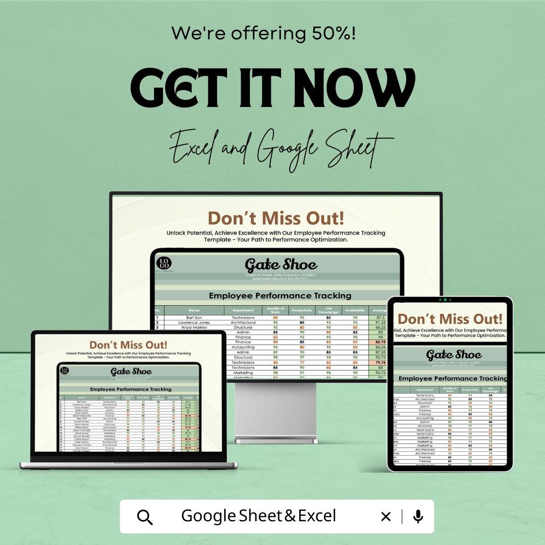Employee Performance Tracker Template | Staff Performance Review Spreadsheet | HR Performance Evaluation Sheet |  Employee Tracker