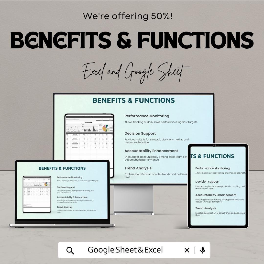 Daily Sales Report Template | Excel & Google Sheets | Sales Tracker Dashboard | Business Analytics Spreadsheet | Sales Performance Log