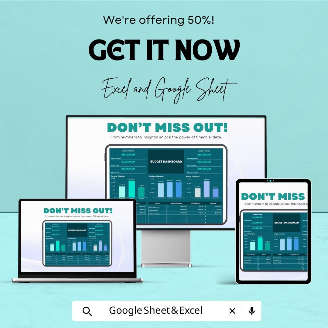 Budget Dashboard Sheet | Excel and Google Sheet Template | Financial Tracker | Budget Allocation & Expense Monitoring Tool