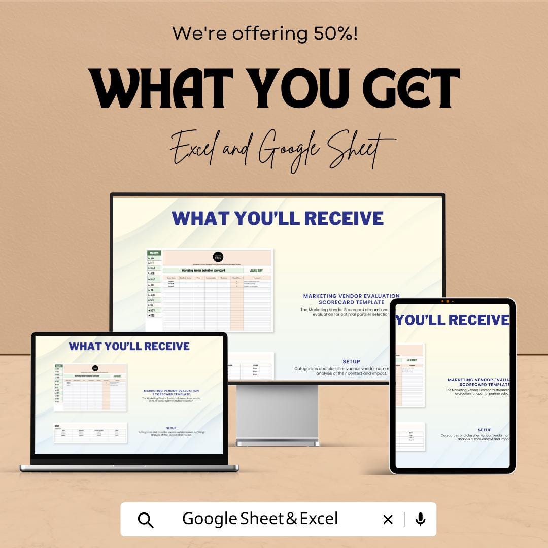 Marketing Vendor Evaluation Template | Vendor Scorecard Spreadsheet | Supplier Evaluation Matrix | Vendor Comparison Sheet