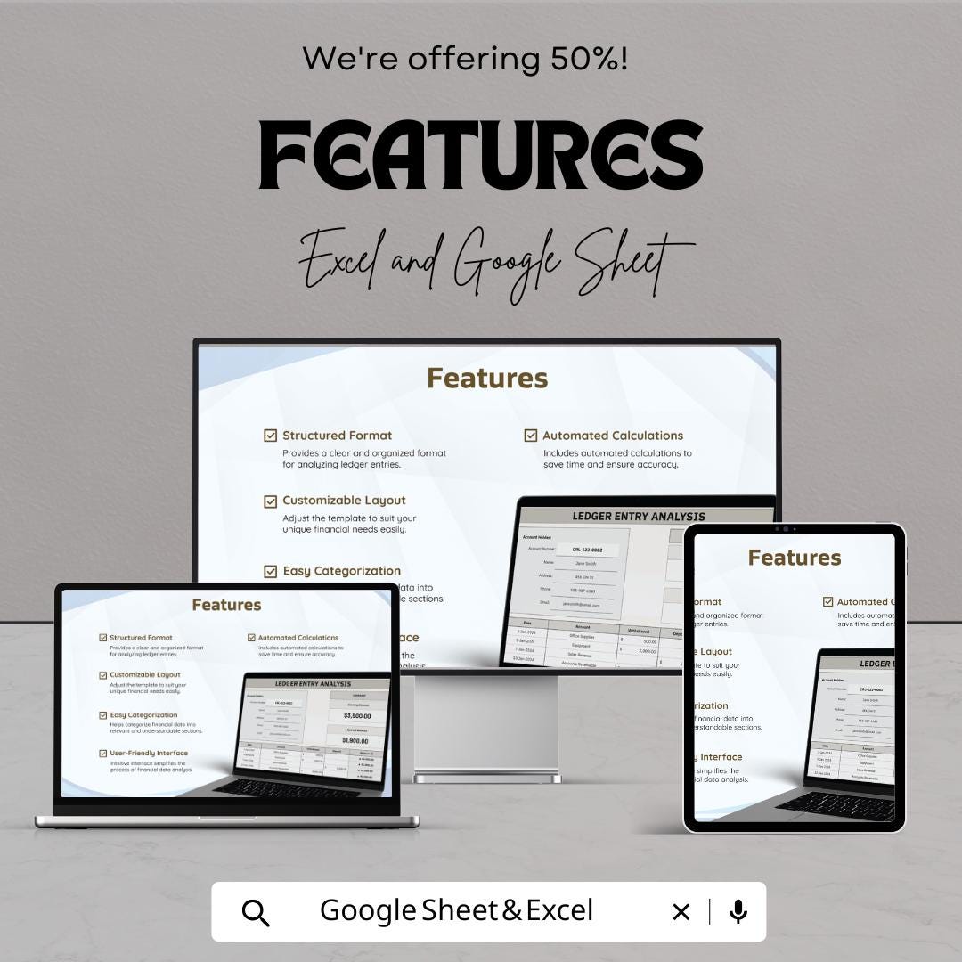 Ledger Entry Analysis Template | Accounting Tracker | Financial Record Log | Income Expense Ledger | Automated Balance Sheet
