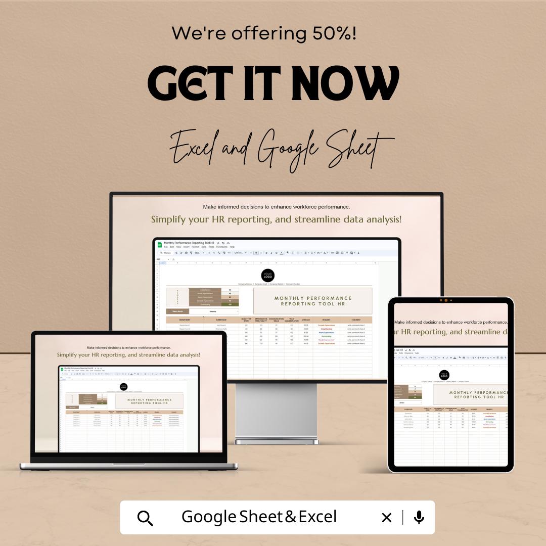 Monthly Performance Reporting Tool HR Sheet - Google Sheet | Workforce Management | HR Data Analysis | Employee Performance Tracker |