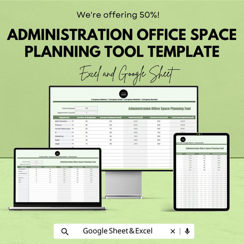 Administration Office Space Planning Tool Template | Office Space Planner for Excel & Google Sheets | Workspace Planning Spreadsheet