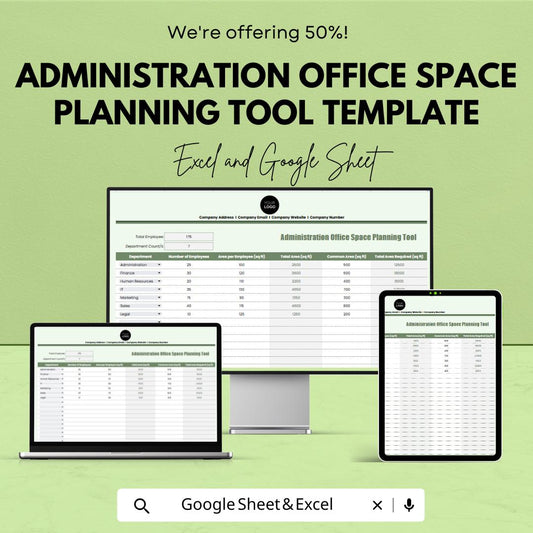 Administration Office Space Planning Tool Template | Office Space Planner for Excel & Google Sheets | Workspace Planning Spreadsheet