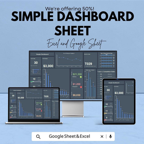 Simple Dashboard Sheet | Excel & Google Sheets KPI Template | Project Tracker | Business Dashboard | Data Visualization Spreadsheet