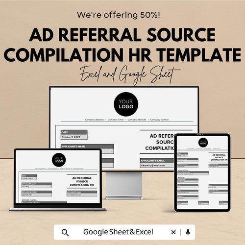 Ad Referral Source Compilation HR Template |  Recruitment Tracker | Employee Referral Form | Applicant Management Spreadsheet