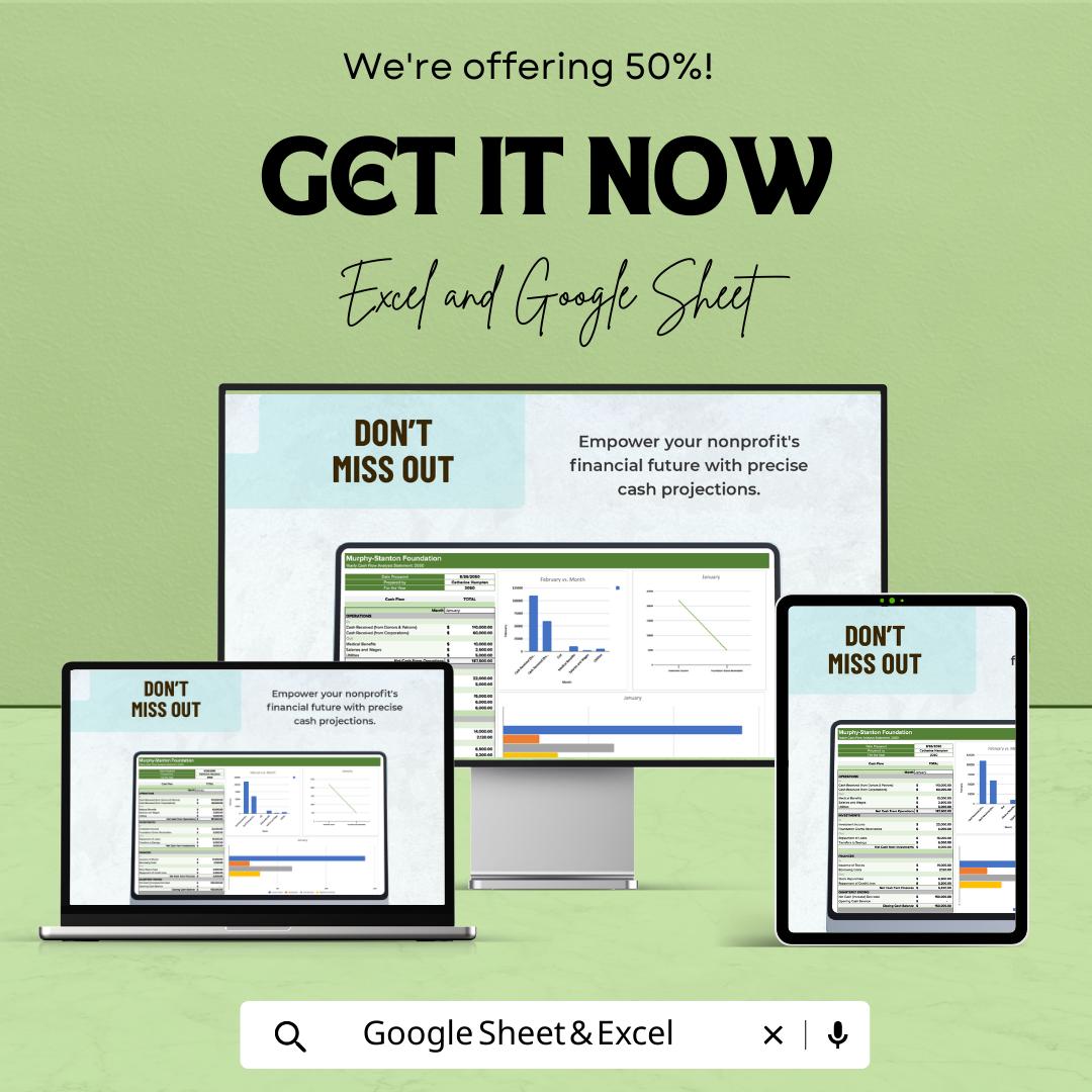 Nonprofit Cash Flow Projection Template, Nonprofit Budget Planner, Charity Finance Tracker, Donation Tracking sheet, Cash Flow Forecast