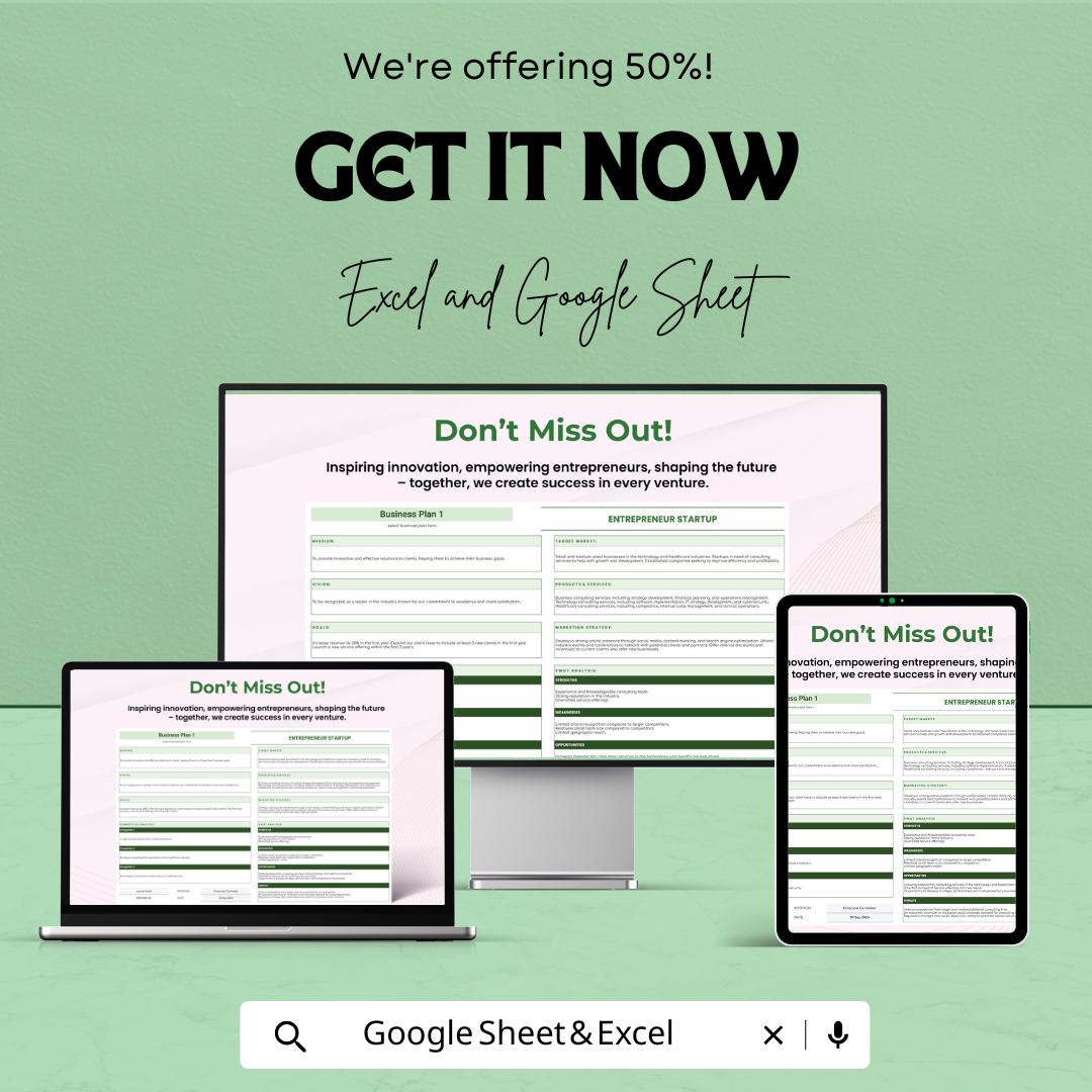 Entrepreneur Startup Template | Business Plan Template Excel & Google Sheets | Startup Planner | Small Business Planning Tool