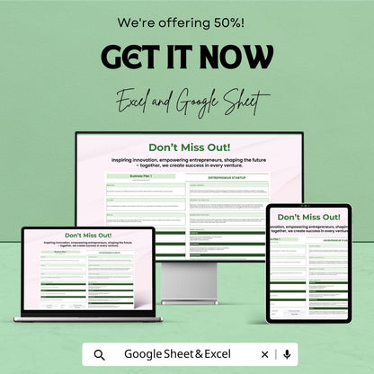 Entrepreneur Startup Template | Business Plan Template Excel & Google Sheets | Startup Planner | Small Business Planning Tool