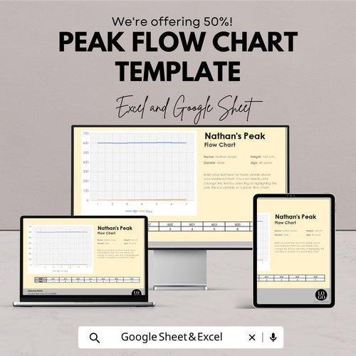 Peak Flow Chart Template | Excel & Google Sheets | Medical Tracker | Breathing Progress Chart | Health Monitoring Spreadsheet