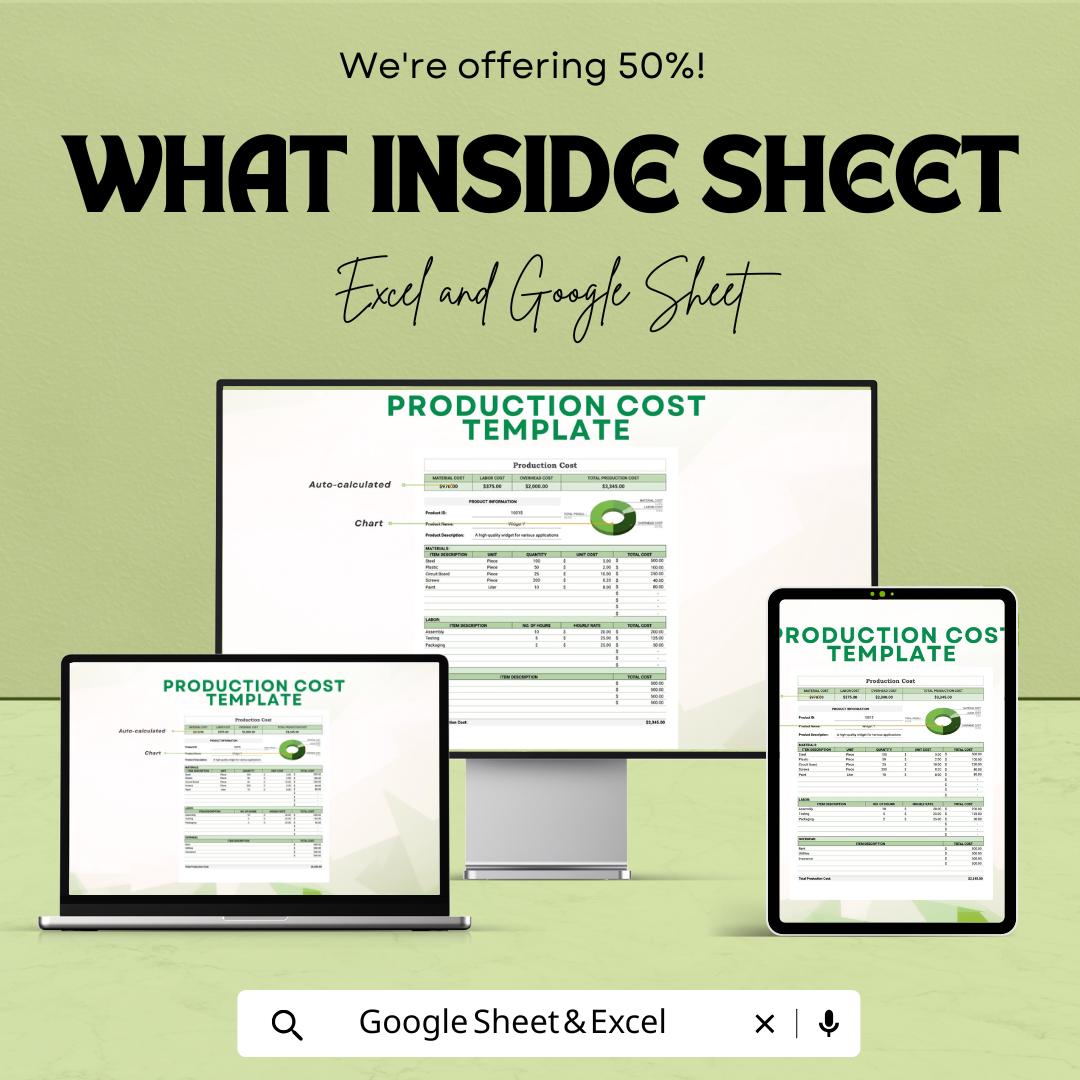 Production Cost Template | Manufacturing Cost Calculator | Costing Spreadsheet | Unit Cost Calculator | Cost Analysis Sheet