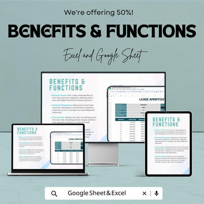 Lease Amortization Schedule Template | Lease Payment Calculator Spreadsheet | Loan Amortization Table | Financial Planning Tool
