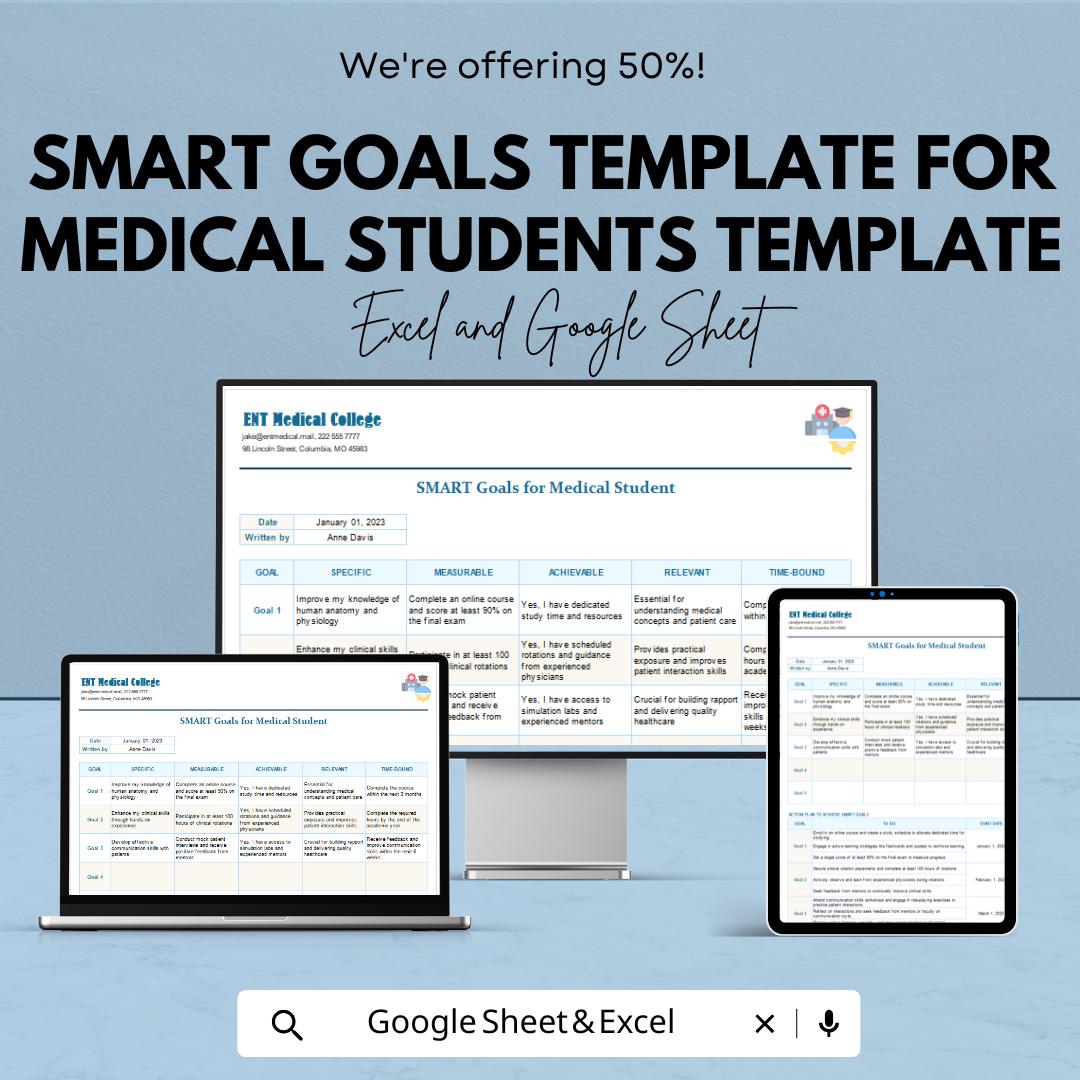 Smart Goals Template for Medical Students | Student Progress Tracker | Medical School Success Template | Editable Goal Setting Sheet