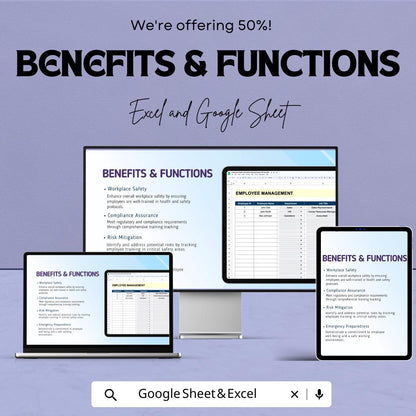 Employee Health and Safety Training Tracker | HR Safety Training Template | Excel & Google Sheets | Employee Compliance Record