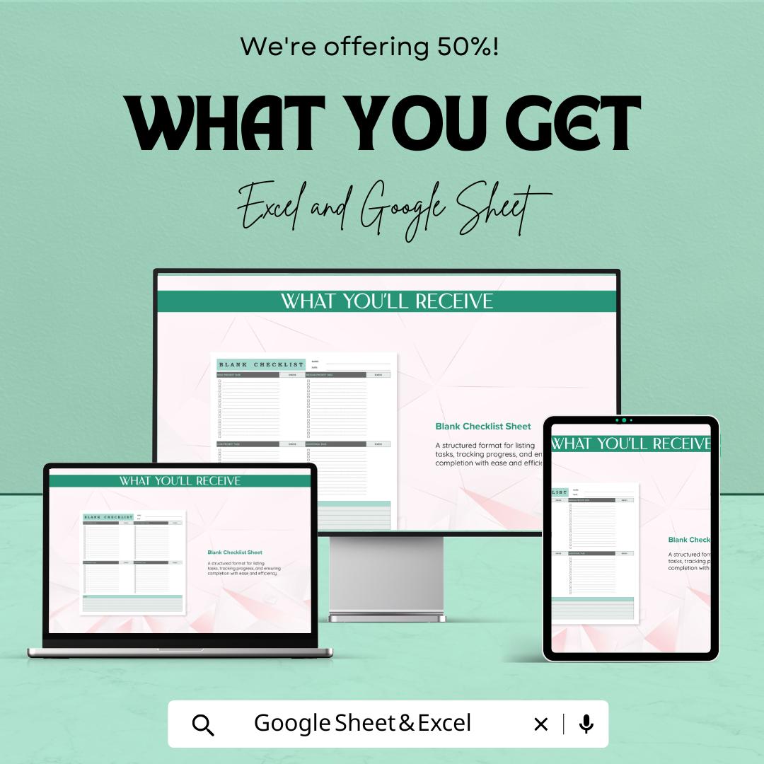 Blank Checklist Template | Editable Task Tracker | Google Sheets & Excel | Productivity Planner | To-Do List | Digital Download